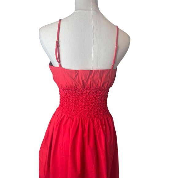 NWT Small Aster The Label  Red Smocked Midi Dress With Adjustable Straps - Picture 10 of 16